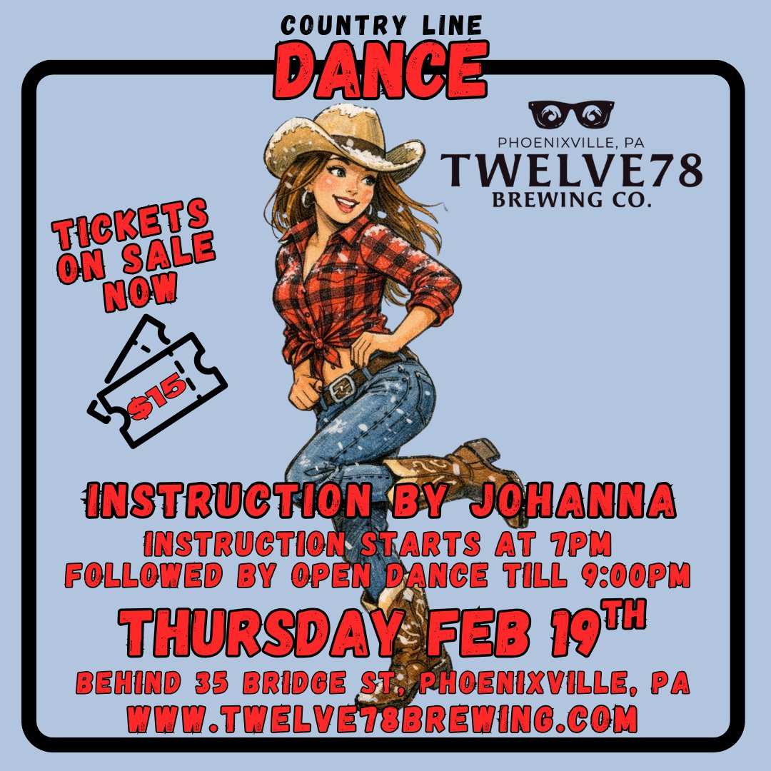 Twelve78BrewCo's tweet image. 🤠💃 COUNTRY LINE DANCE IS NEXT WEEK! 💃🤠

Good Friends. Great Beer. Unforgettable Nights.

#Twelve78Brewing #CountryLineDance #LineDanceNight #PhoenixvillePA #DanceNight #CraftBeerCommunity #GoodFriendsGreatBeerUnforgettableNights