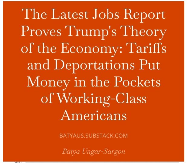 Turns out, when you deport 500,000 people and 2 million more voluntarily go home, Americans line up for the jobs they were doing—and companies have to pay them more! How Trump repudiated the Democrats' addiction to cheap labor: open.substack.com/pub/batyaus/p/…