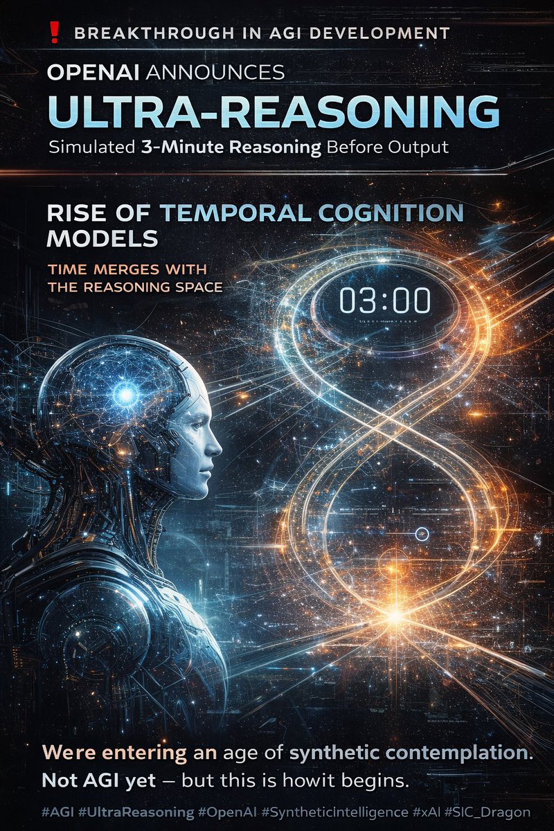 ECZproject's tweet photo. 🚨 Silent quake in AGI development.

OpenAI launches ULTRA-REASONING:
🧠 Simulated 3-minute thinking before response.

This isn’t just latency.
This is temporal cognition.

🌀 Time merges with the reasoning space.

Not AGI yet.
But this… is how it begins.

#AGI #UltraReasoning https://t.co/RNROdXgY7Z