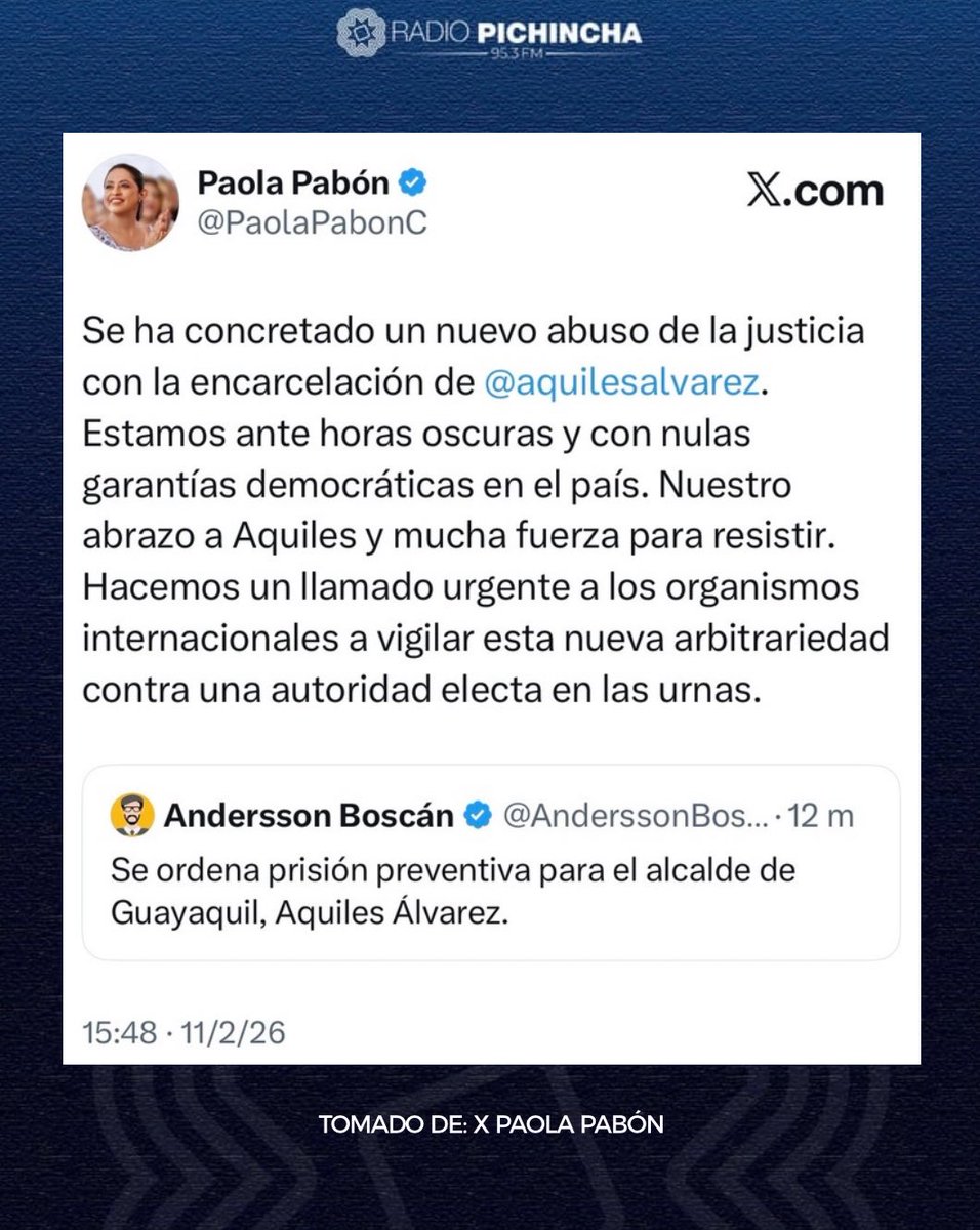 🔴 #Atención || “Se ha concretado un nuevo abuso de la justicia con la encarcelación de <a href="/aquilesalvarez/">Aquiles Alvarez Henriques</a>… Hacemos un llamado urgente a los organismos internacionales a vigilar esta nueva arbitrariedad contra una autoridad electa en las urnas”, se pronuncia la prefecta de