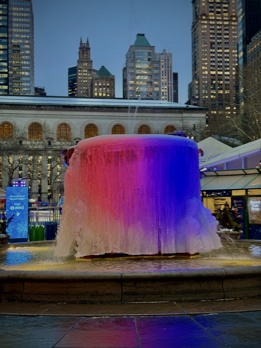 It’s so cold in NYC the fountain in <a href="/bryantparknyc/">Bryant Park</a> froze and had perfect lighting. #NYC