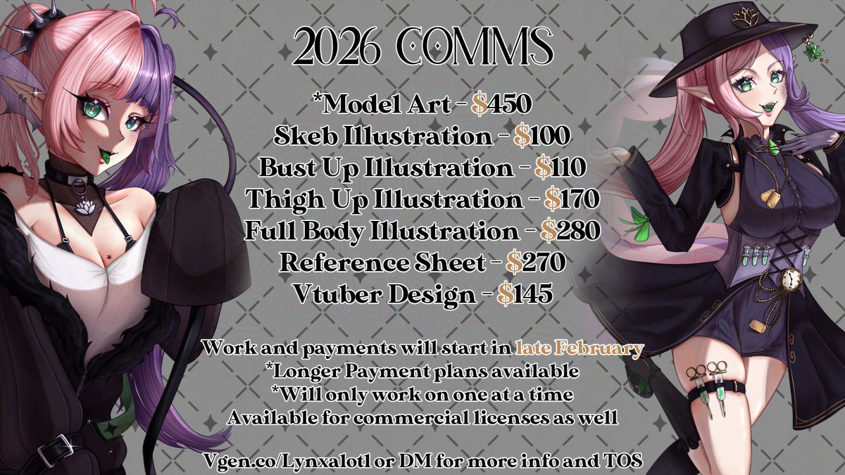 2026 OPENING🌙

I'm ready for more work! Additional info and examples can be found on my Vgen or through dms!
Invoices will only be sent once I'm ready to start on the requests!

Looking forward to creating more this year!