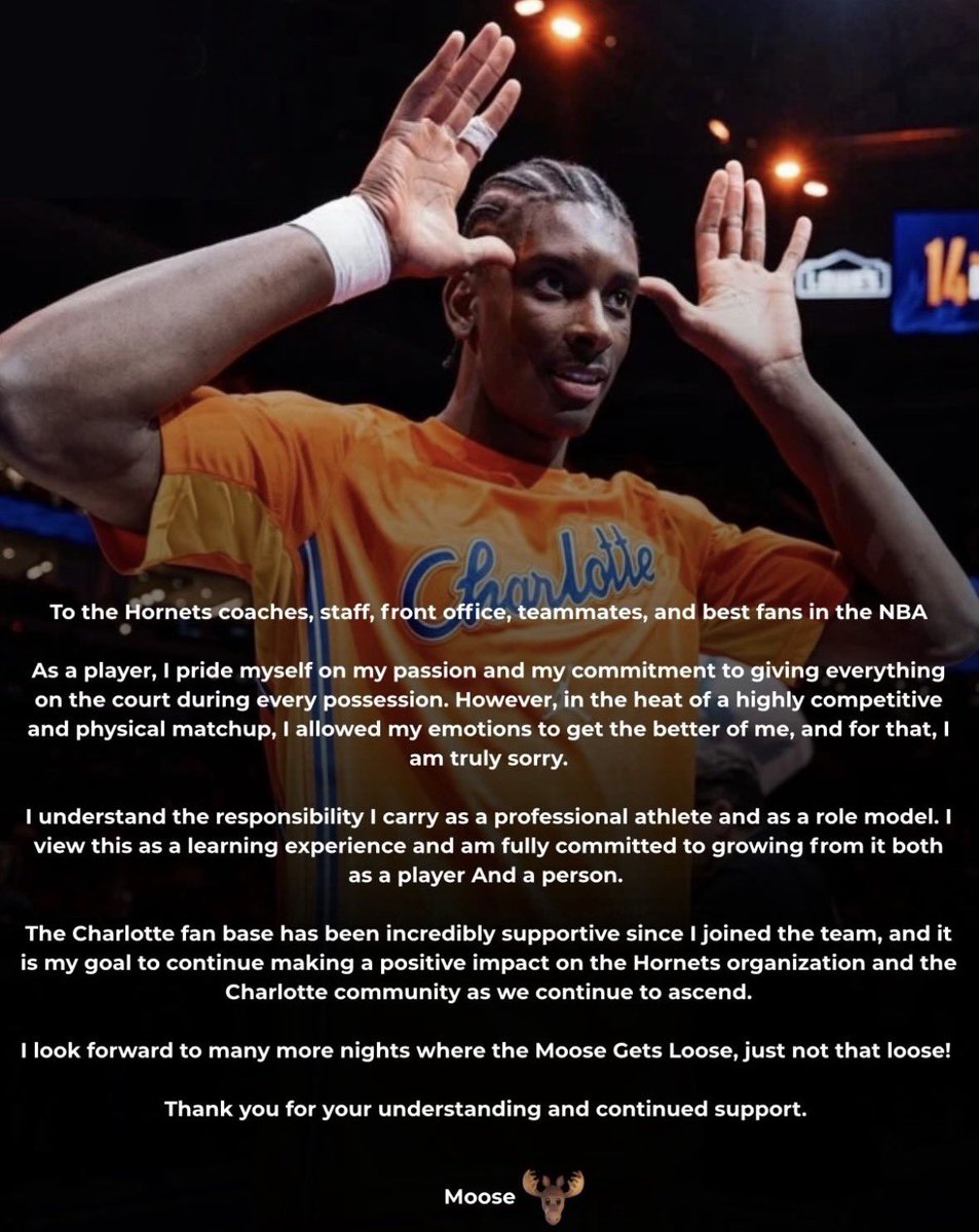 Danielle_Stein9's tweet image. Moussa Diabate shared this statement on Instagram #Hornets