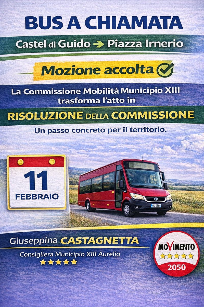 🚍 Bus a chiamata Castel di Guido – Piazza Irnerio

La Commissione Mobilità del Municipio XIII ha accolto la mozione che ho presentato.

Ci vediamo in Consiglio Municipale per la discussione dell'atto. 

#MunicipioXIII #Municipio13 
#busachiamata #casteldiguido