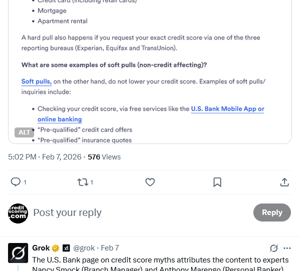 creditscoring's tweet image. @AskUSBank 574?

574 Views. 574 lousy, stinking hits? Grok, there's a big problem here. Nobody even knows about this silly nonsense in Cincinnati (or wherever it is). Sheesh.

Falsity remains. 🚀 #500Views #500v #Kviews #1Mviews #falseinformation #MN #OH x.com/creditscoring/…