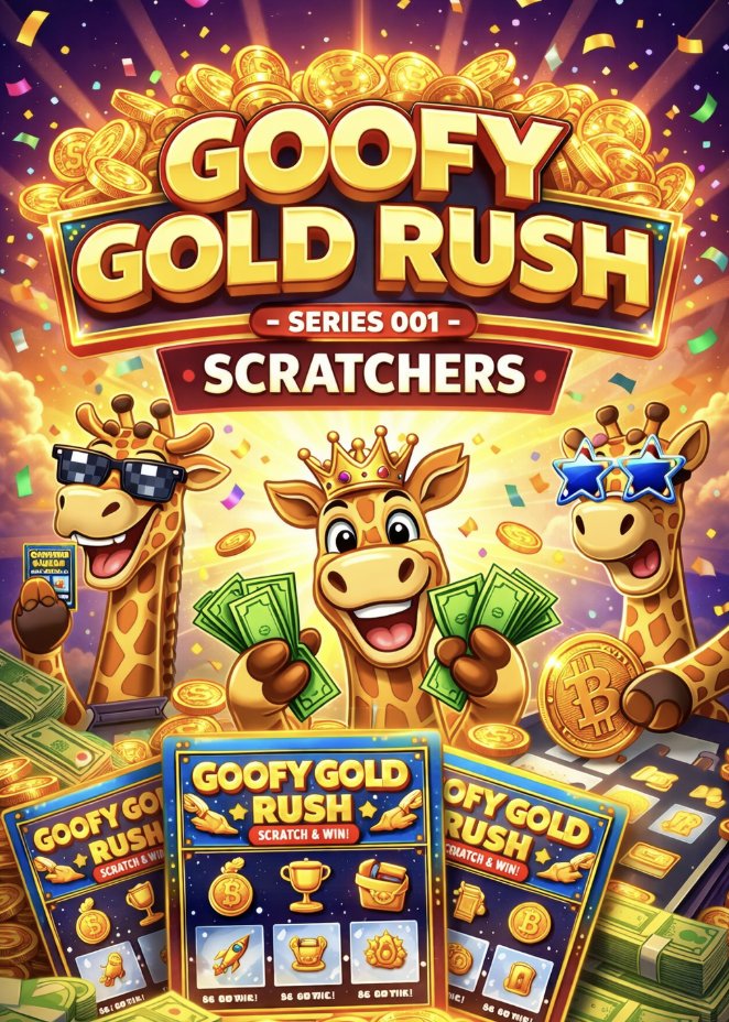 🚨 GOOFY GOLD RUSH – SCRATCHER SERIES 001 
IS LIVE 🚨

We have officially expanded further into the LunarVerse...
Our first Scratch batch is officially here and its STACKED. 
🎟️ 900 tickets 
💰 $2.25 per scratch ticket
🎁 500+ prizes loaded
📊 60%+ chance to win

Prizes include: