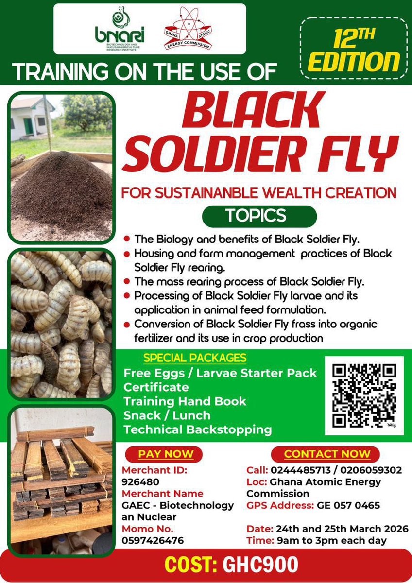 selormofori's tweet photo. Join our next training in Black Soldier fly technology. Contact me on 0206058302 or 0244485713 for more details. Register using the link https://t.co/N5BBywNyFm
Limited slots available. https://t.co/nhdDY8XV94
