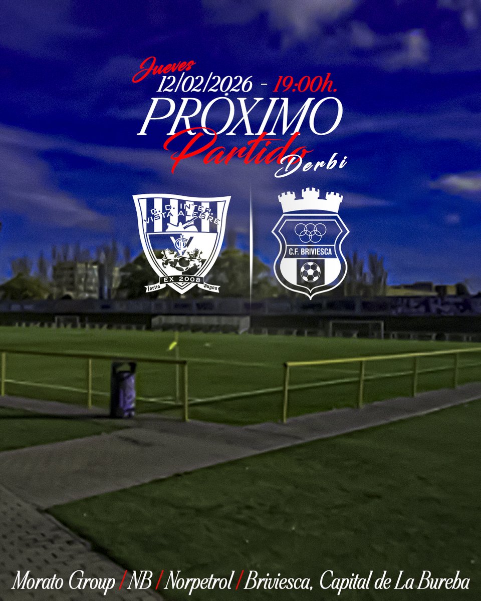 𝗣𝗥𝗢𝗫𝗜𝗠𝗢 𝗣𝗔𝗥𝗧𝗜𝗗𝗢 | 𝗗𝗘𝗥𝗕𝗜
➡️#InterBriviesca🫶

🏆Jor.1⃣7⃣ #1ªDivisionRegional
🏟️José Manuel Sedano
📍#Burgos
⚽️<a href="/CDInterVA/">Inter Vista Alegre</a>  
🆚#cfbriviescamoratogroup
📆Mañana jueves👉1⃣9⃣⌚️

🫶#BriviescaCapitalDeLaBureba🫶
#AupaBrivi❤️🤍#VamosRojillos
💚Un pueblo, una ilusión💚