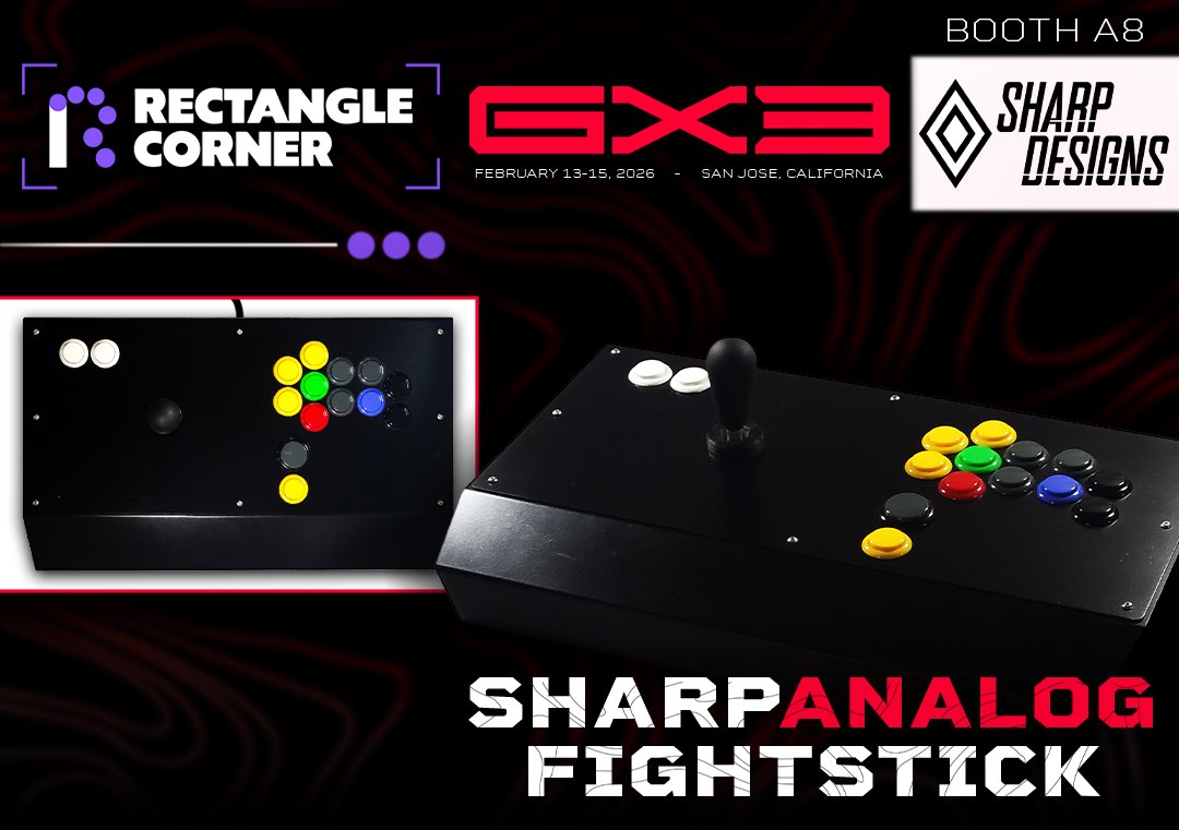 RectangleCorner's tweet photo. ❗ Exclusively at Rectangle Corner 🟣

• Sharp Analog Fightstick by @SharpZeroTwo
 
Try it out at @Genesis_Smash X3 ♦️

📍Booth A8
#GX3