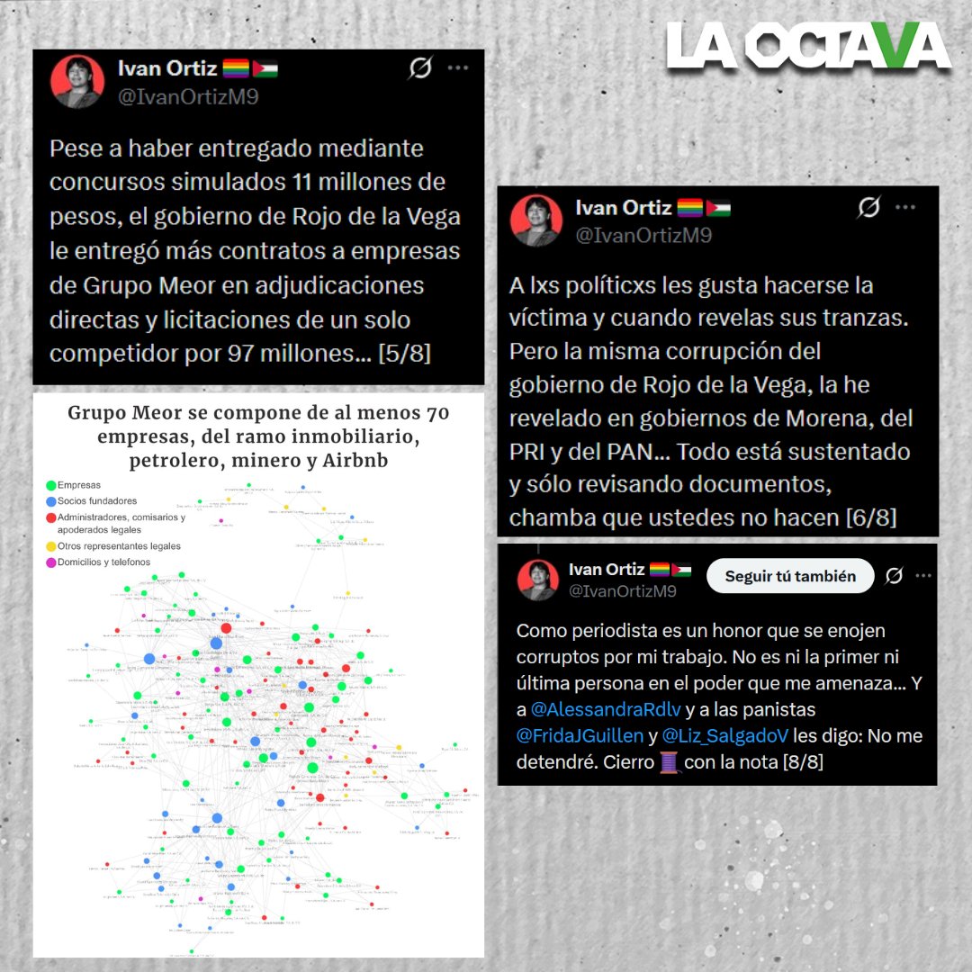 #LoMásVisto I Periodista exhibe concursos simulados de Alessandra Rojo

<a href="/IvanOrtizM9/">Ivan Ortiz 🏳️‍🌈🇵🇸</a> publicó los documentos que sostienen que la alcaldía Cuauhtémoc sí tuvo contratos con empresas del Grupo Meor por 97 MDP, hecho que
<a href="/AlessandraRdlv/">Alessandra Rojo de la Vega</a> niega.