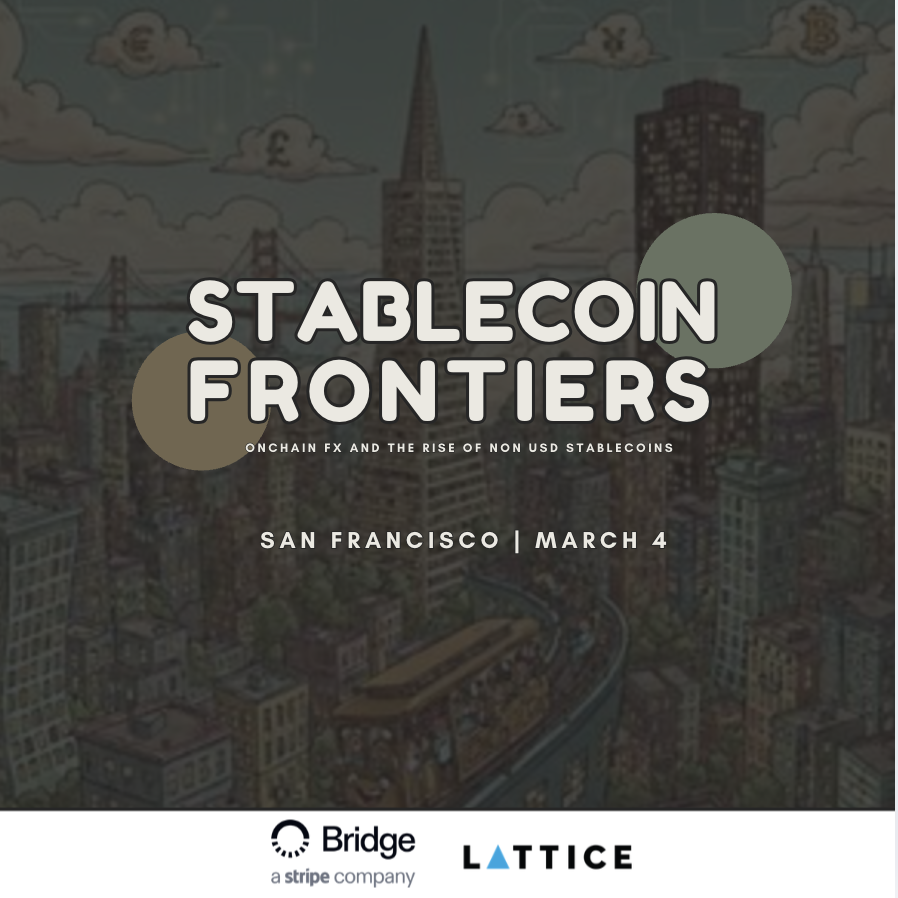 reganbozman's tweet image. Excited to share more details on Stablecoin Frontiers next month in SF

We're focusing on those pushing the next leg of stablecoin growth:

-Non USD stablecoins
-Onchain FX
-Agentic payments

Huge thank you to @stablecoin for sponsoring

1/ More details on speakers below