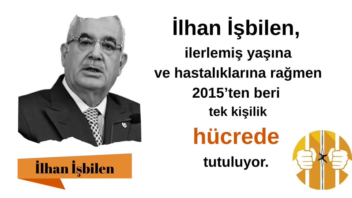 İlhan İşbilen,

ilerlemiş yaşına ve hastalıklarına rağmen 2015'ten beri tek kişilik

hücrede tutuluyor.

İhlalinAdı SincanCezaevi
#KademeİçinYasa #OyunsuzGelecekOlmaz