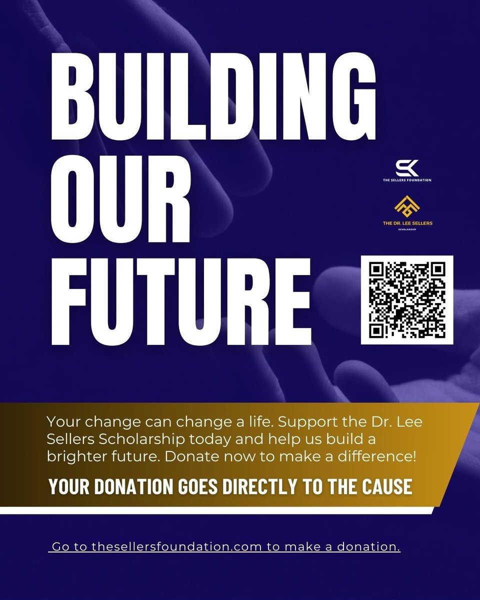 RobSellers16's tweet photo. Investing in students is investing in the future. Help us support the Dr. Lee Sellers Scholarship Fund!
​100% of your donation goes directly to the cause.
​Donate here: scan the QR code below! ⬇️
​#Education #NonProfit #Scholarship #SellersFoundation https://t.co/8BFB8K0kI9