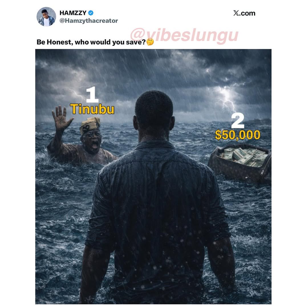instablog9ja's tweet image. Be honest… you dey save who? 👀🌊 1️⃣ Human life 2️⃣ $50,000 No judge zone — drop your pick 👇😂