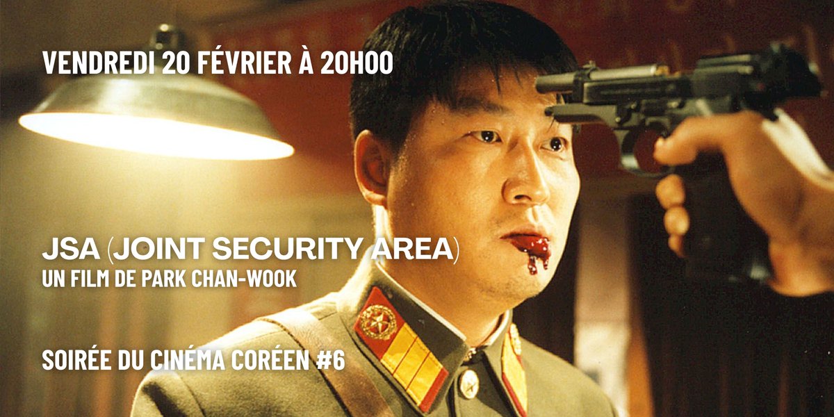 💥 Vendredi 20 Février à 20H00, sixième soirée du cinéma coréen autour de JSA (Joint Security Area) de Park Chan-wook !
🎟 Billetterie en ligne : bit.ly/40BMRCR
+ Cartes UGC illimitées, cartes CIP et ciné-pass Gaumont-Pathé acceptés sur place.