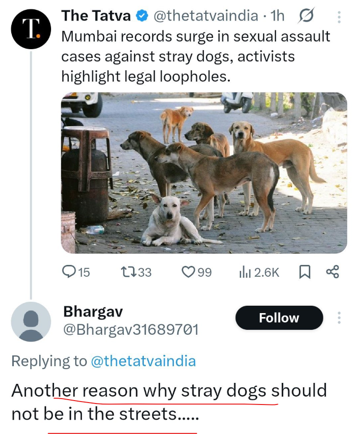 THIS IS EXACTLY Y I CALL DOG HATERS AS MYSOGYNISTS!!

They blame women/girls/ animals for getting r@ped &amp; wud suggest 2 remove them. They cant survive in this competitive world wit their dumbness &amp; hence this is how they plan to handle it!

<a href="/indSupremeCourt/">Supreme Court of India</a> :STOP HELPING DUMB🤡