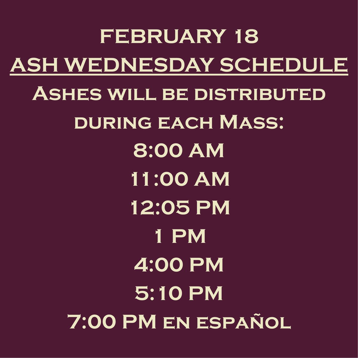 SFChapel's tweet photo. FEBRUARY 18 #ASHWEDNESDAY: #Ashes will be distributed during each #Mass. #Lent2026 #Catholic #OMVUSA #BostonCatholic #CatholicChapel #CatholicX #Lent #PruBoston https://t.co/6t7kgBJn3W