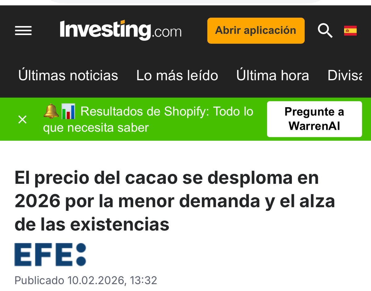 El precio del cacao se desploma en los primeros meses del 2026…si ven nuestros posts anteriores se darán cuenta que lo advertimos hace casi un año…

es.investing.com/news/stock-mar…