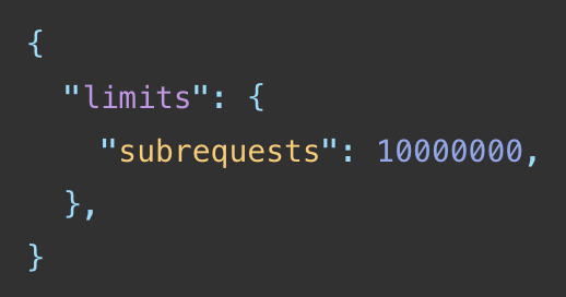 Thrilled about this change to Workers.

Each Workers request can now make WAY more subrequests.

Previously, it was capped at 1000, which could be tough if you had long-running Websockets or Workflows.

Not an issue any more...