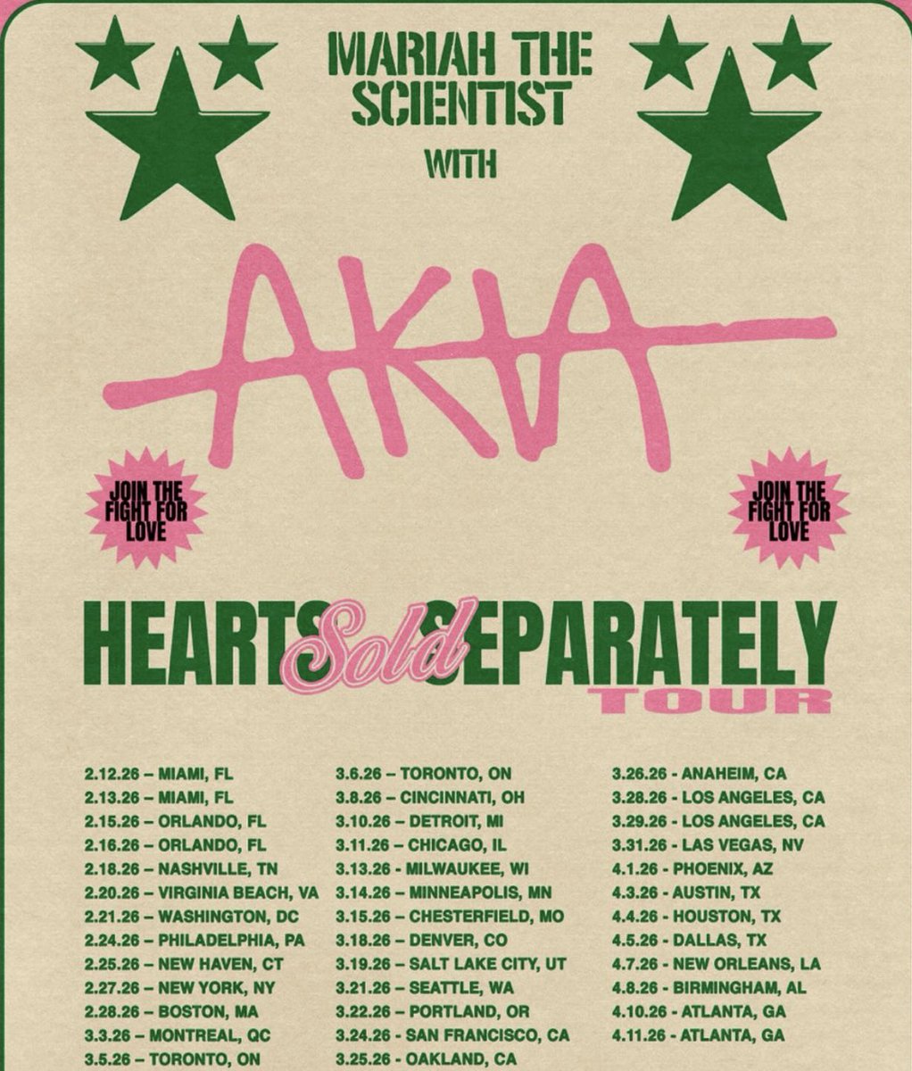 4Batz and Akia are confirmed openers for the US leg of the Hearts Sold Separately tour! 😮‍💨💕💚💕🔥