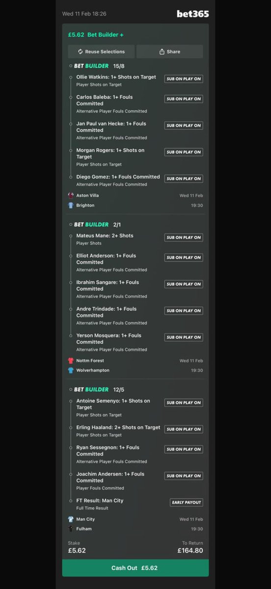 ltm1501's tweet photo. Both the same bet n stake and because one persons not starting who I had on for 1 foul warrants a less return of £110😂😂 @bet365 you high or something https://t.co/yQT08zDAL0
