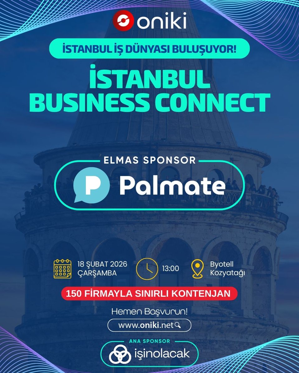 palmateai's tweet photo. 💎 İstanbul Business Connect'te Elmas Sponsor olarak yerimizi aldık!
18 Şubat'ta Byotell Kozyatağı'nda iş dünyasının öncüleriyle buluşuyoruz 🚀
@0nurcandan @oniki_net 
#IstanbulBusinessConnect #Palmate #AI #ConversationalCommerce https://t.co/lBka59iu9x