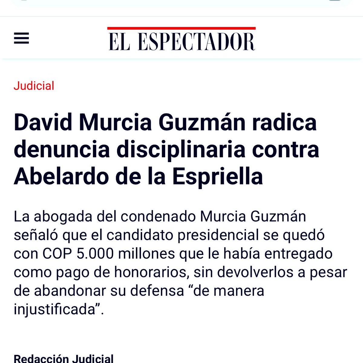 EsmeHernandezSi's tweet photo. No solo es maltratador de animales, sino que el país está conociendo que Abelardo de la Espriella mintió con los 5 millones de firmas (le anularon el 62%); tiene una denuncia de David Murcia por estafa de 5mil millones; nos dijo ser un megaempresario, pero ahora resultó en quiebra y con dudosos socios. 

Parte del prontuario del "salvador de la patria"