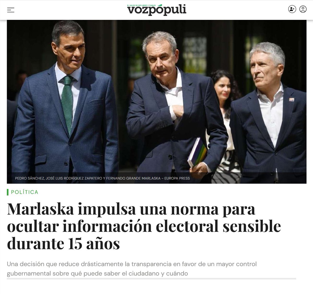 GabrielAraujoES's tweet image. 🔴 URGENTE! Marlaska quiere convertir la información electoral de España, en información clasificada!

El artículo 6 sobre el Servicio de Protección de la Información Clasiﬁcada del Ministerio del Interior, establece que cuando se trate de materia electoral, actuará como órgano…