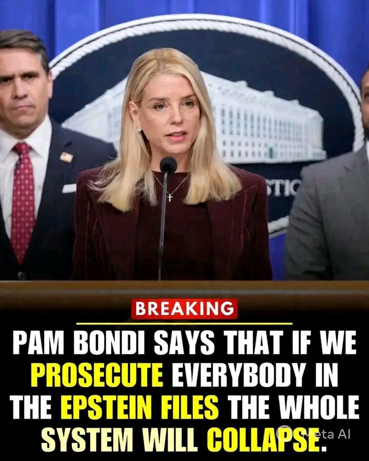 DAVECORNEL1930's tweet image. 🚨 Former Florida Attorney General Pam Bondi is facing sharp criticism after saying that fully prosecuting everyone named in the Jeffrey Epstein files could cause the entire system to “collapse.” 

#EpsteinFiles #AccountabilityNow #JusticeForVictims #TransparencyMatters