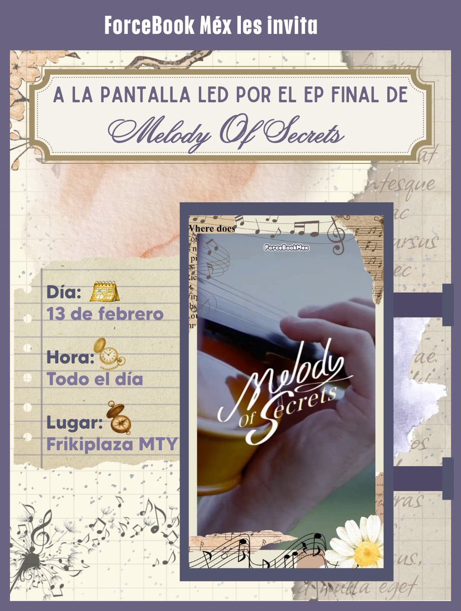 Les invitamos a la proyección de la pantalla led en la friki plaza de Monterrey por el episodio final de #MelodyOfSecrets 🥹💕 esperamos que puedan asistir a verla y si lo hacen no olviden etiquetarnos en sus historias 👏🏻💕 
————

We invite you to the LED screen viewing at Friki