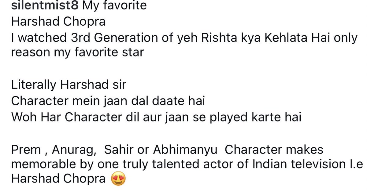 A fan who met Harshad at ita. The caption has my heart 🥹. The way the fan said they watched yrkkh for Harshad. And seen him as prem,Anurag,Sahir,Abhimanyu. 

And truly said Harshad character jaan daal deta hai 🥹♥️

#HarshadChopda