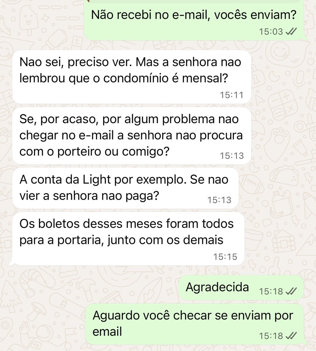 JacyCarvalho's tweet image. prometi que não ia me estressar mas o capeta mandou um estagiário 

não recebi os boletos do condomínio por email como foi combinado e o contador veio dessa forma me abordar..