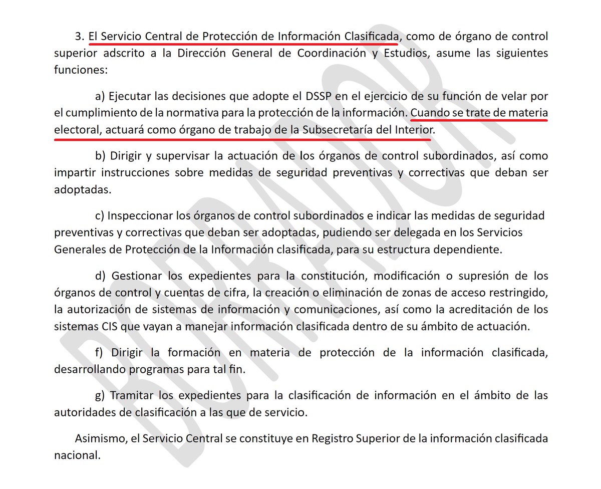 🔴 URGENTE! Marlaska quiere convertir la información electoral de España, en información clasificada!

El artículo 6 sobre el Servicio de Protección de la Información Clasiﬁcada del Ministerio del Interior, establece que cuando se trate de materia electoral, actuará como órgano