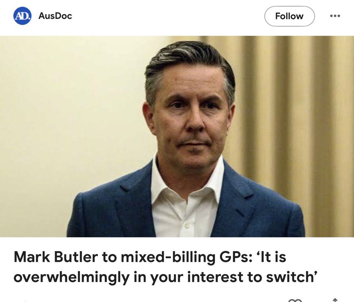 LyndaFrench19's tweet photo. #ALP #ThanksLabor 
#MarkButler to mixed-billing #GPs: ‘It is overwhelmingly in your interest to switch’
#Health officials say 1269 GP practices gave up mixed billing for universal #bulkbilling between October and January.

https://t.co/KxHVtno5sY https://t.co/hOJWT9FyVa