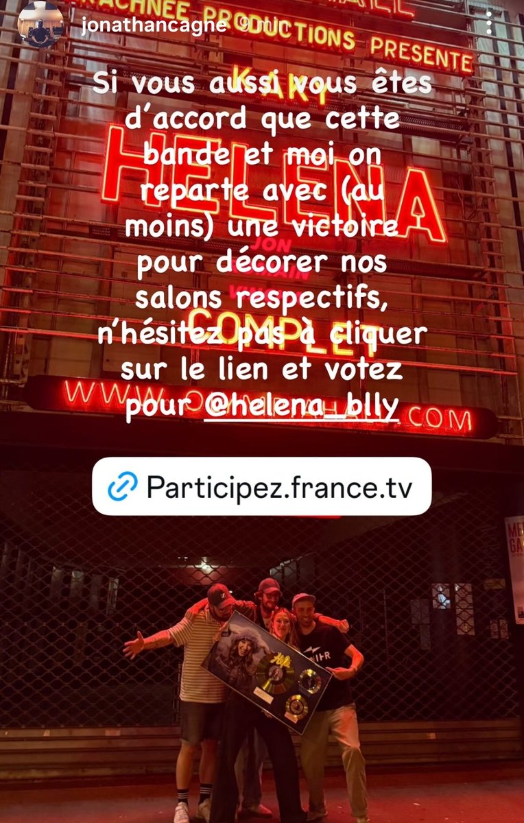 On écoute Jonathan et on vote pour "Mauvais Garçon" #HelenaBailly pour qu'elle soit la chanson de l'année! <a href="/LesVictoires/">Les Victoires</a> 
francetelevisions.fr/et-vous/partic…