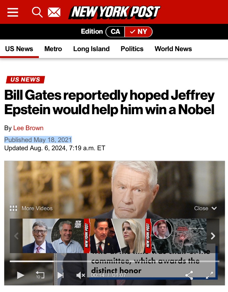 RettPaaMedia's tweet photo. Hva holder NRK på med?

I 2020 avslørte DN at Bill Gates brukte Epstein for å få Nobels fredspris.
 
Deretter spres saken verden rundt. F.eks. NY Post i 2021. 

Først i februar 2026 velger NRK omtale saken. https://t.co/mJzMGExzbg