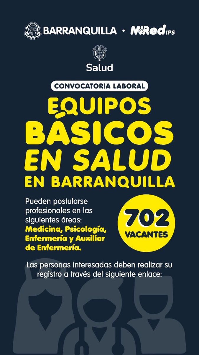¡Estamos buscando a los mejores en salud para cuidar a nuestra gente!

Necesitamos médicos, psicólogos, enfermeros y auxiliares de enfermería que tengan vocación para servir con el corazón.

Aquí en Barranquilla seguimos llevando la salud a otro nivel, con más oportunidades y