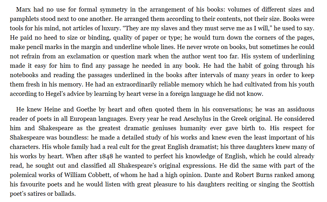 Paul Lafargue recalls Marx's reading habits