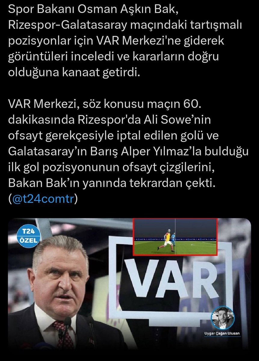 Evet bu da oldu.
Ülkenin spor bakanı pozisyon incelemek için VAR odasına girdi.
4 sene üst üste şampiyon olmayalım diye Amerikan başkanı dahil herkes devreye girecek gibi duruyor.

CİMBOMLA KİMSE BAŞA ÇIKAMAZ !