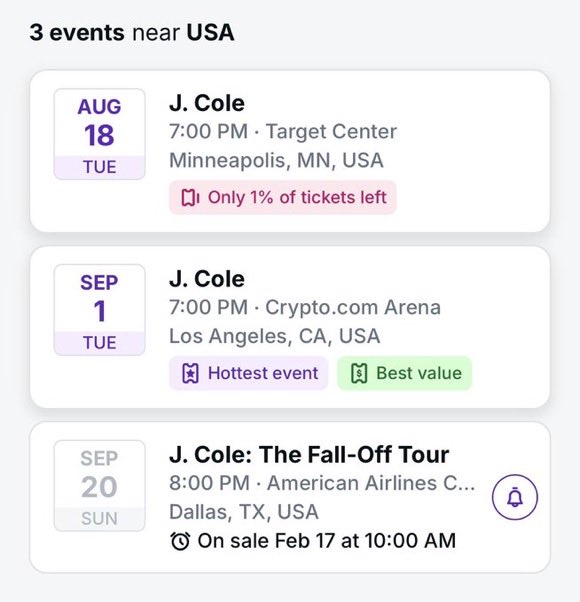 👤 J. COLE

🎟️ THE FALL-OFF TOUR — ARENA TOUR

🚨 PRE SALE 2/17! 🚨
