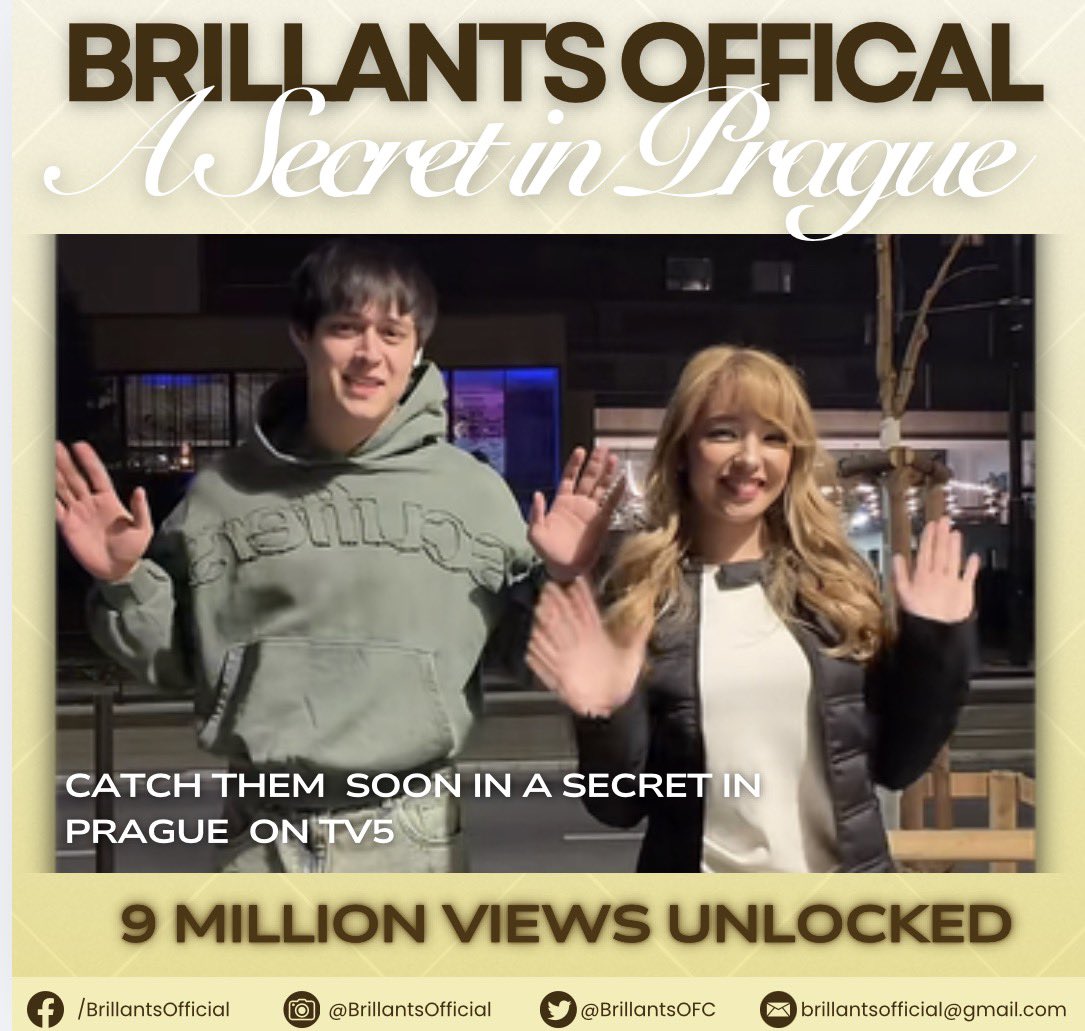 9𝑴 𝑽𝒊𝒆𝒘𝒔

The  tiktok video of #AndreaBrillantes  together with her co star #EnriqueGil in #ASecretInPragueOnTV5  unlocked 9 million views.  

Catch their romance-mystery series on TV5, premiering this year.  

Stay tuned for updates! If you want to join our messenger group