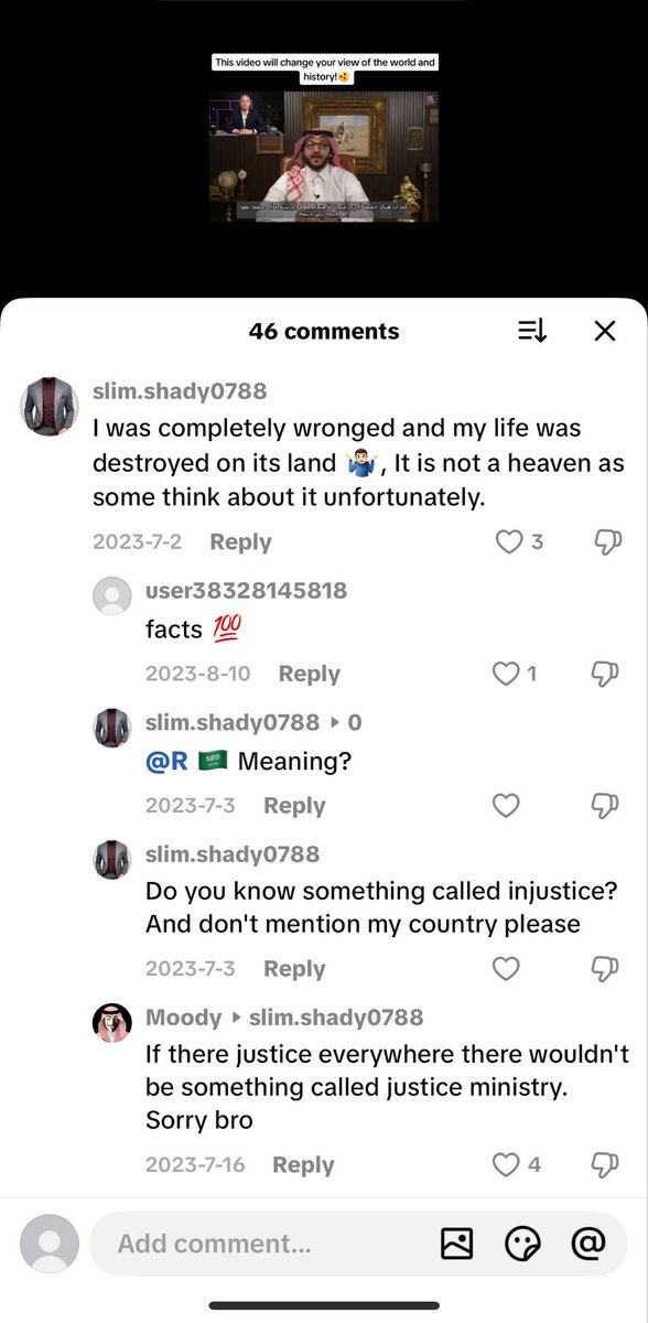 مصري شغال بالخبر وعايش عيشة كريمة وله اكثر من مقطع يسوق سيارة أودي موديل حديث

وفي تعليقات مقطع يخص السعودية يكتب بالانجليزي ان حياته تدمرت بالسعودية بسبب الظلم وانها ليست جنّة

السعودية يبن الجاموسه خلتك تسوق اودي بدل الحنطور

رحلوه وامنعوه من الدخول
<a href="/pss_ar/">رئاسة أمن الدولة</a> 
<a href="/security_gov/">الأمن العام</a>