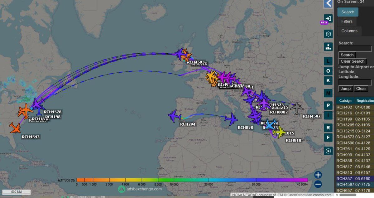 JUST IN:

U.S. Air Force military transport aircraft have carried out 34 transport flights to The Middle West and Europe over the past 24 hours (6× C-5Ms and 28× C-17As), leading some observers to conclude that preparations for potential U.S. strikes on Iran are ongoing.