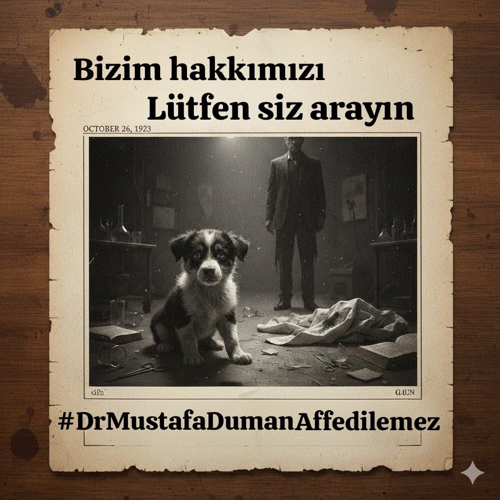 Yavru köpekleri sahiplenip işkenceyle katleden o şahsın mahkemedeki sonu ceza indirimiyle değil, alabileceği en ağır cezayla gelmeli. Canilerin sırtını sıvazlayan bir sistem istemiyoruz.
 #DrMustafaDumanAffedilemez