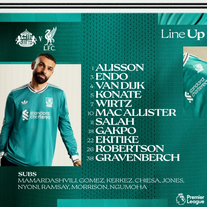 LFC's tweet photo. Our side to take on Sunderland 👊 #SUNLIV