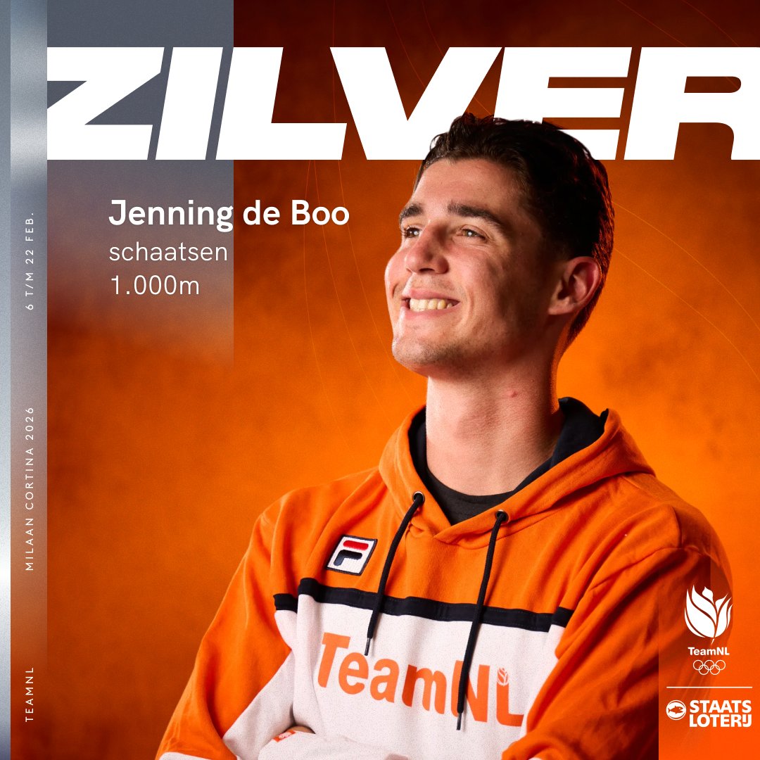 TeamNLtweets's tweet image. ZILVEREN DEBUUT!

Een fenomenale rit van Jenning de Boo op de 1.000 meter! 🤩 

#TeamNL | #MilanoCortina2026