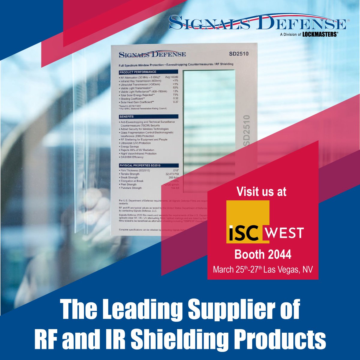 SignalsDefense's tweet photo. We are excited to be exhibiting at ISC West, premier global security event, this March in Las Vegas.  We will be showcasing our RF/IR security solutions that are designed to mitigate emerging wireless threats.  https://t.co/KnCWw1DILM
#ISCWest2026 #Security #windowfilm #RF https://t.co/qMeXKXLSQa