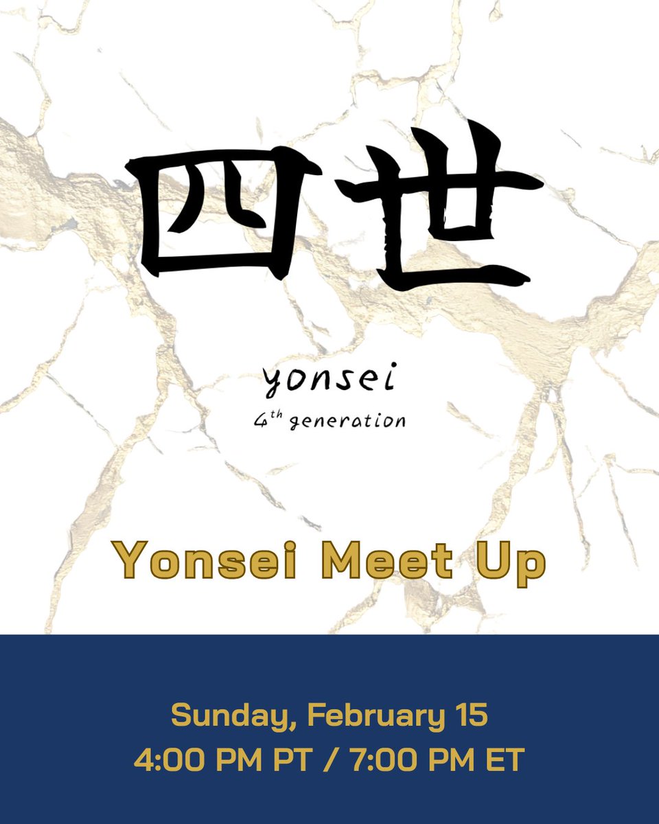This group is for nikkei who identify as fourth generation.

Registration link: us06web.zoom.us/meeting/regist…

#japaneseamerican #yonsei #fourthgeneration #community