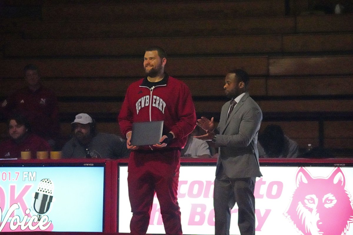 (2/2) Chance Jackson, one of the students honored was recognized prior to the meeting and his wrestling match on campus. Thank you to Newberry College for sharing this photo with us!