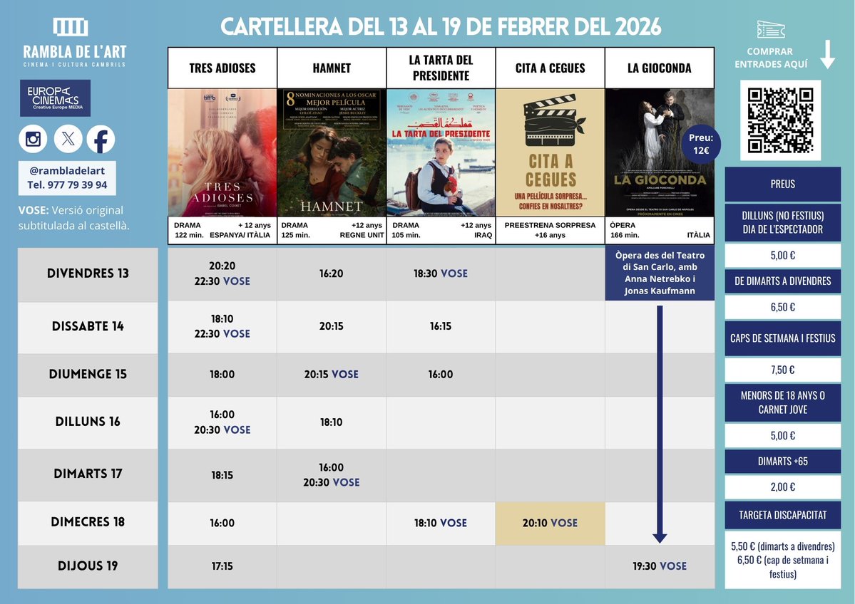 Rambladelart's tweet image. Cartellera del 13 al 19 de febrer del 2026 mailchi.mp/b9b5dc166abc/n…